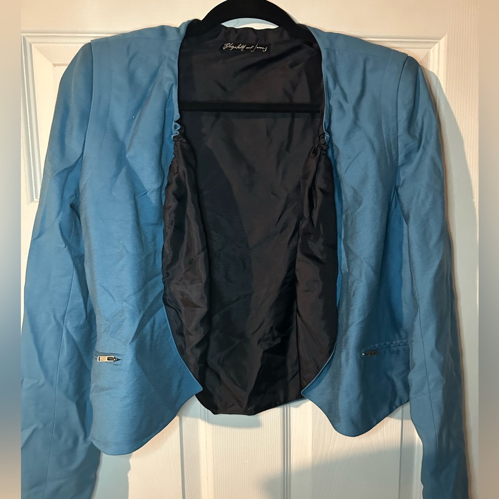 Elizabeth and James turquoise jacket. Scrunch buttons at the top. Sz S